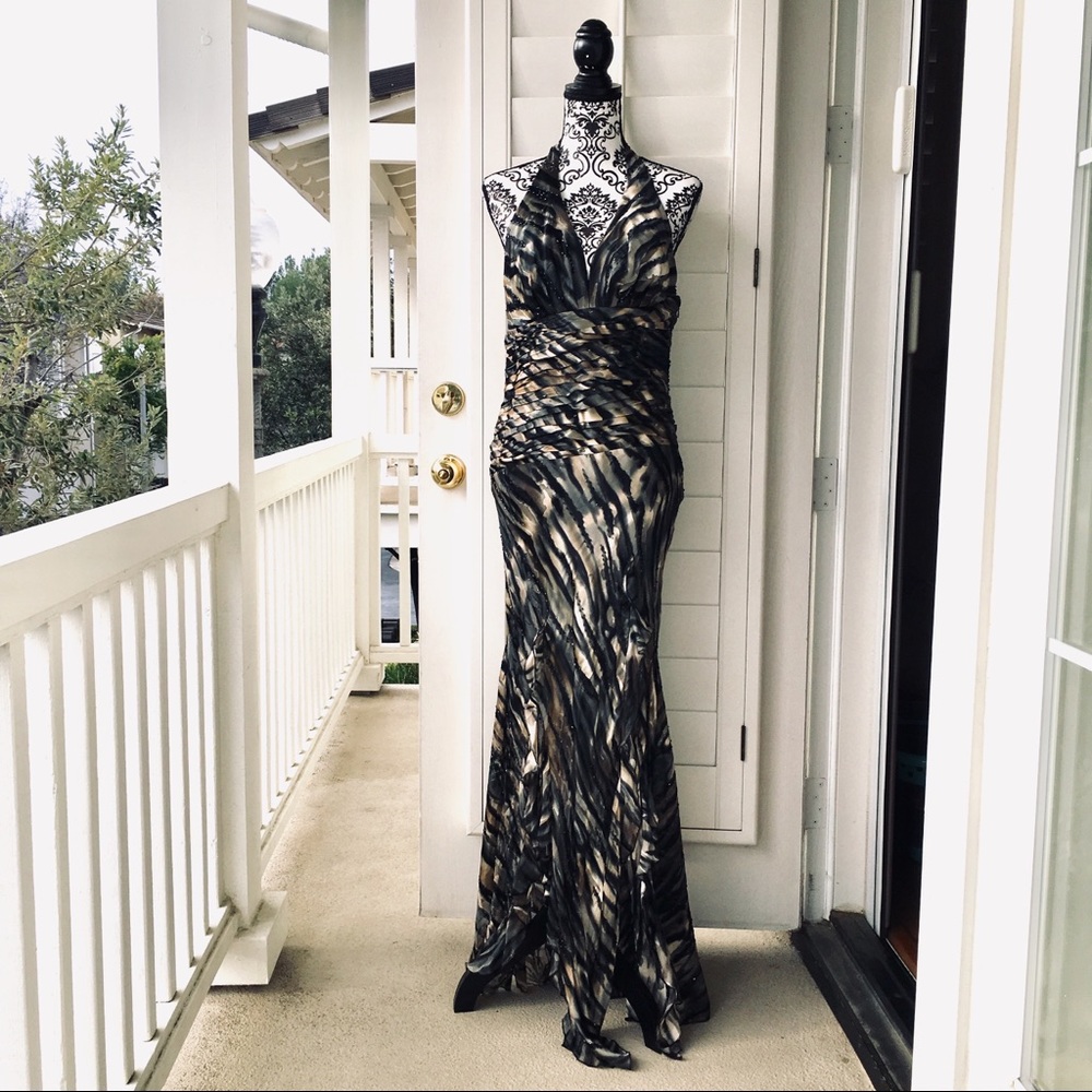 ❤️ Nina Austin beaded halter low back formal dress